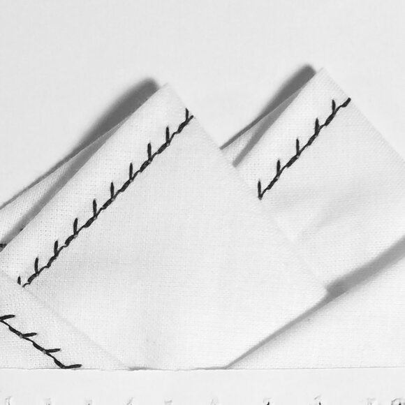 New - Black Stitching Cotton Pre-Folded Pocket Square Handkerchief Insert - Picture 7 of 8